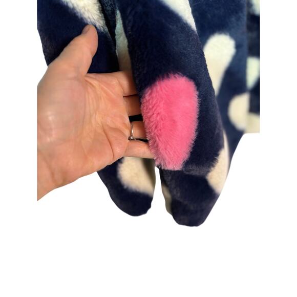 Hatley 8 blue faux fur pink white hearts jacket w/pockets like new - Picture 4 of 8